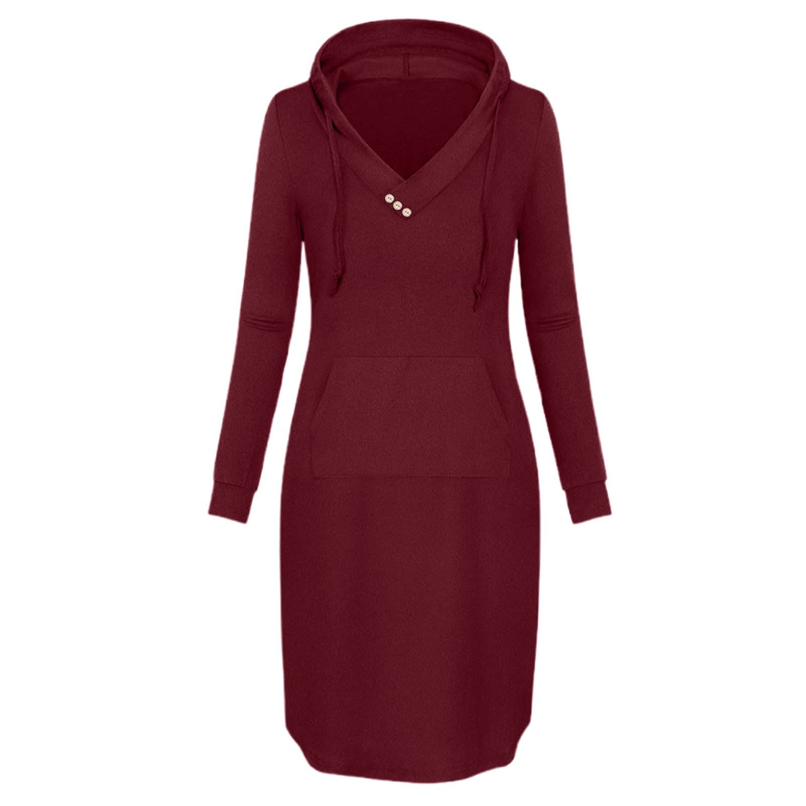 thumbnail image 5 of Vestido de manga larga con capucha y bolsillos para mujer, corte ajustado, estilo informal, 5 of 5